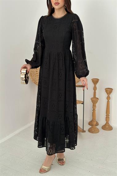 Toptan Siyah Dantelli Elbise