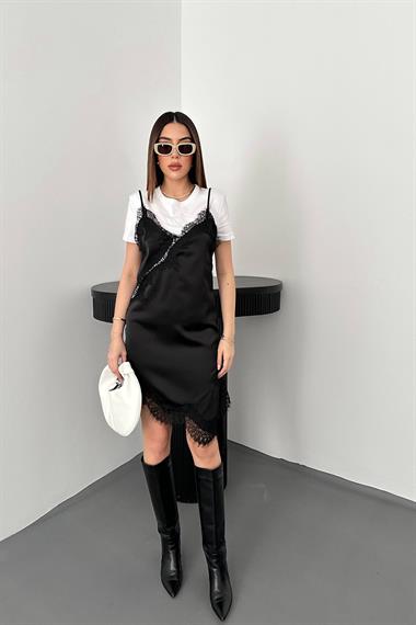 Toptan Siyah Dantelli Elbise