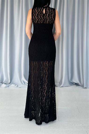 Toptan Siyah Dantelli Kolsuz Elbise