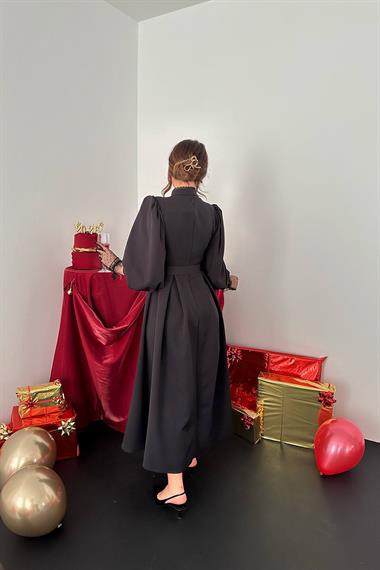 Toptan Siyah Dantelli Kuplu Elbise