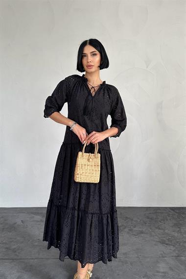 Toptan Siyah Dantelli New Elbise