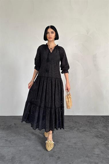 Toptan Siyah Dantelli New Elbise