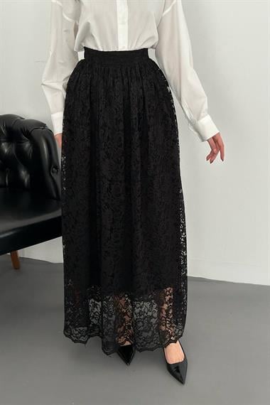 Toptan Siyah Dantelli Uzun Etek