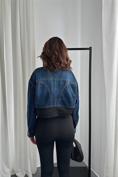 Toptan Siyah Denim Scuba Garnili Ceket