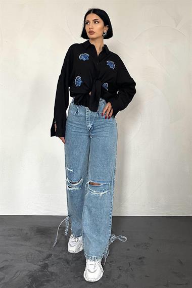 Wholesale Black Seashell Patterned Shirt