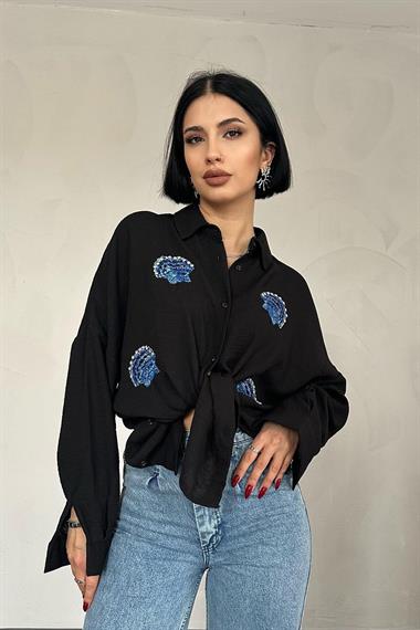 Wholesale Black Seashell Patterned Shirt