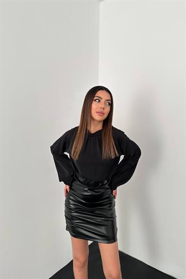 Toptan Siyah Deri Elbise