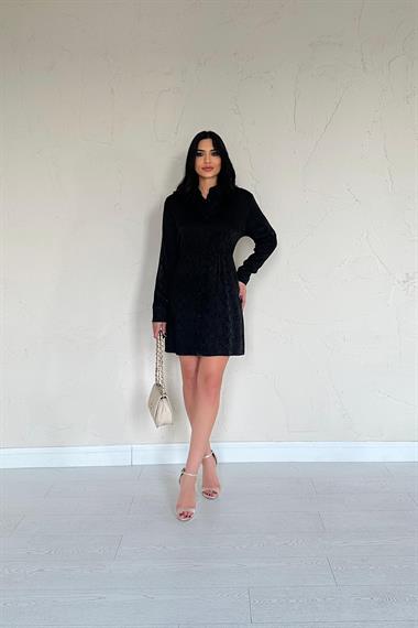 Toptan Siyah Desenli Jakar Elbise