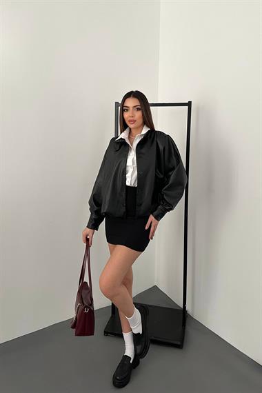 Toptan Siyah Düğmeli Deri Ceket