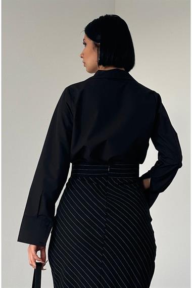 Toptan Siyah Düğmeli Gömlek