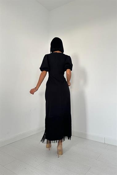 Toptan Siyah Eteği Püsküllü Elbise