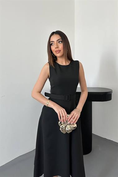 Toptan Siyah Etek Ucu Asimetrik Atlas Elbise