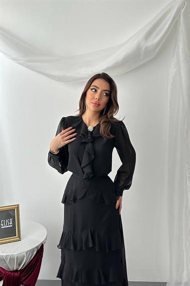 Wholesale Black Ruffled Chiffon Set