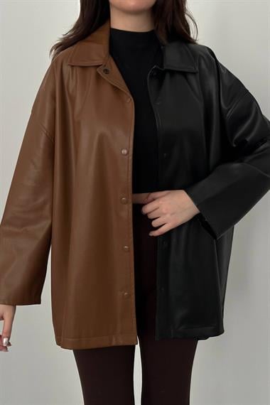 Toptan Siyah Garnili Çıtçıtlı Deri Gömlek