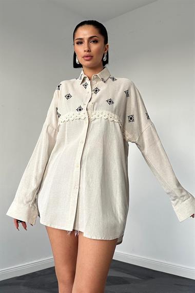 Toptan Siyah Garnili Dantelli Gömlek