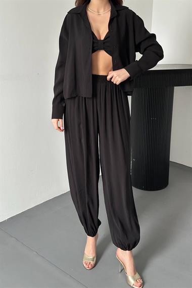 Toptan Siyah Gipe Detaylı Üçlü Takım