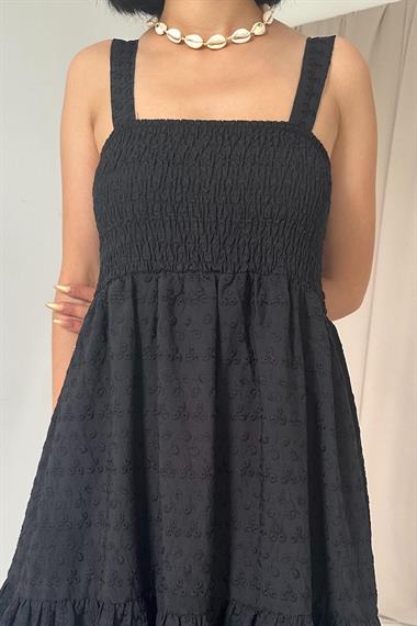 Toptan Siyah Gipeli Brode Elbise