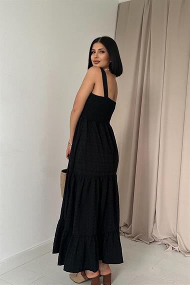 Toptan Siyah Gipeli Brode Elbise