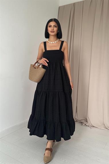 Toptan Siyah Gipeli Brode Elbise