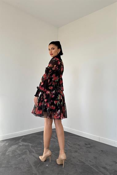 Toptan Siyah Gipeli Kat Kat Mini Elbise