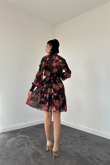 Toptan Siyah Gipeli Kat Kat Mini Elbise