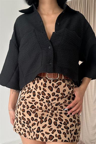 Toptan Siyah Gofre Desenli Cepli Gömlek