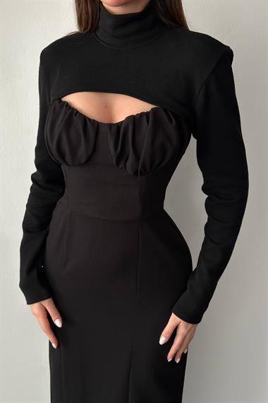 Toptan Siyah Göğüs Kuplu Elbise