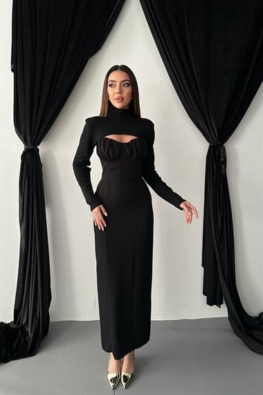 Toptan Siyah Göğüs Kuplu Elbise