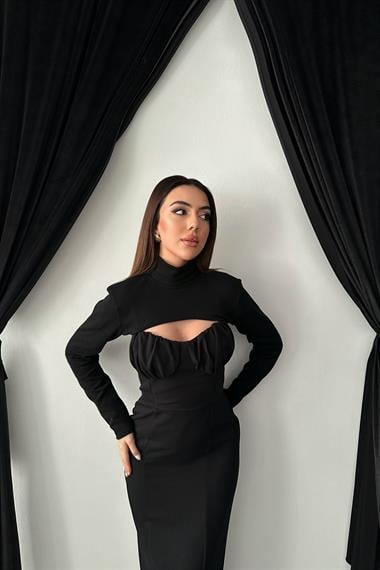 Toptan Siyah Göğüs Kuplu Elbise