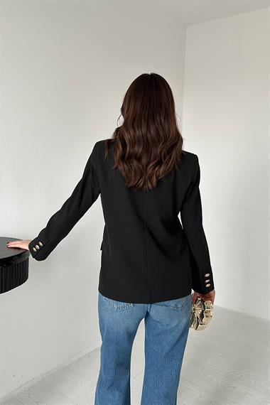 Toptan Siyah Gold Düğmeli Blazer Ceket