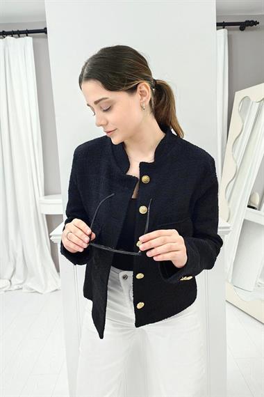 Toptan Siyah Gold Düğmeli Tüvit Ceket