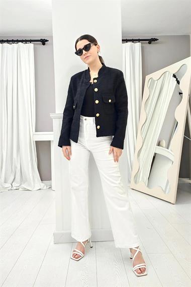 Toptan Siyah Gold Düğmeli Tüvit Ceket