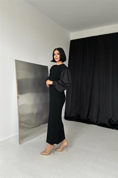 Toptan Siyah Gömlek Triko Elbise