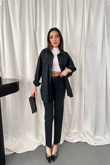 Toptan Siyah Gömlek ve Çıtçıtlı Pantolon Takım