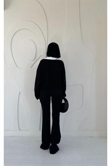 Toptan Siyah Gömlek Yakalı Bluz