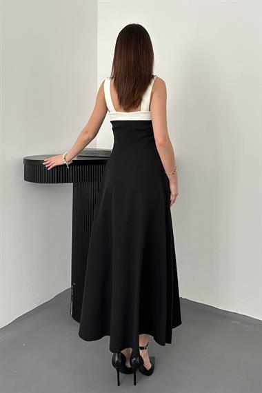 Toptan Siyah Güllü Askılı Elbise