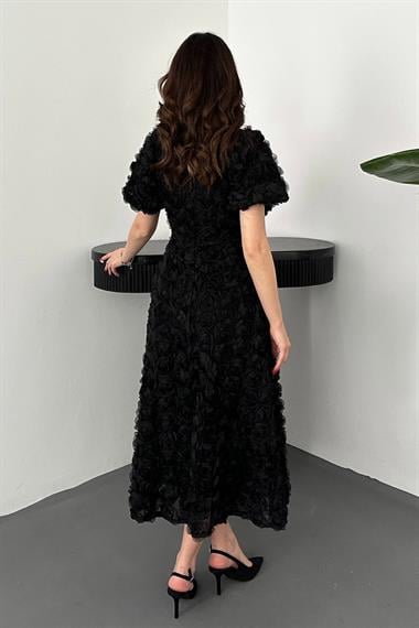 Toptan Siyah Güllü Elbise