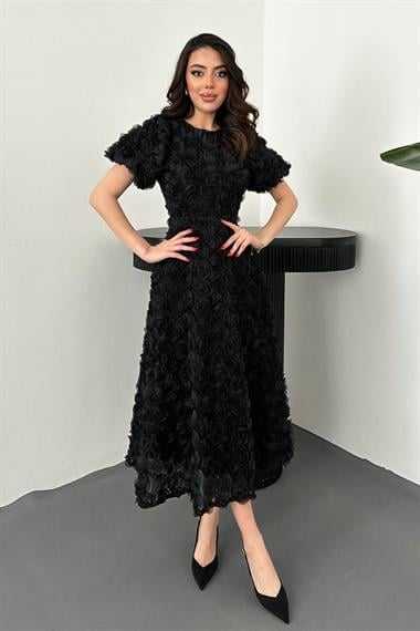 Toptan Siyah Güllü Elbise