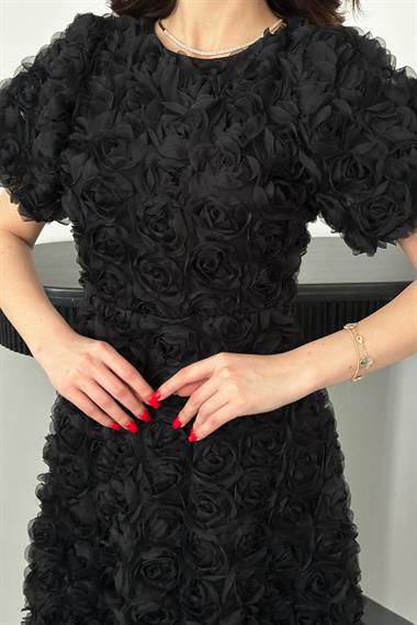 Toptan Siyah Güllü Elbise