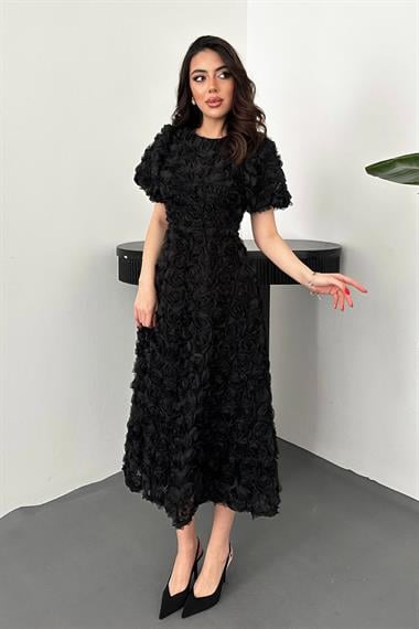 Toptan Siyah Güllü Elbise