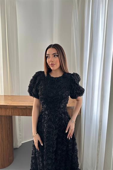 Toptan Siyah Güllü Elbise