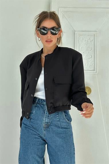 Toptan Siyah Hakim Yaka Bomber Ceket