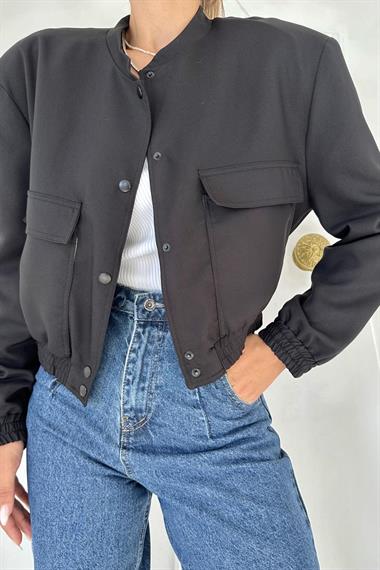 Toptan Siyah Hakim Yaka Bomber Ceket