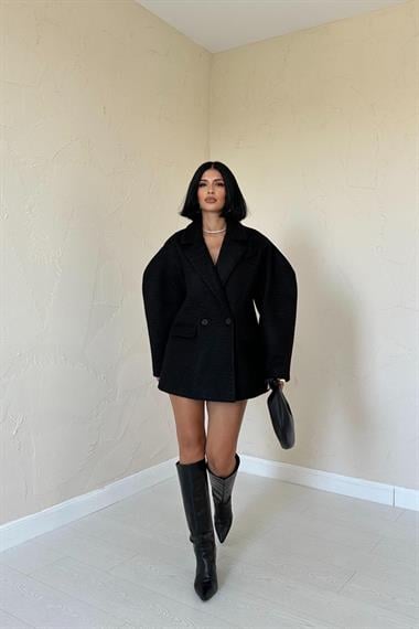 Toptan Siyah İki Düğmeli Manto