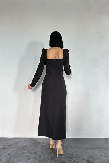 Toptan Siyah İnci Vatkalı Elbise