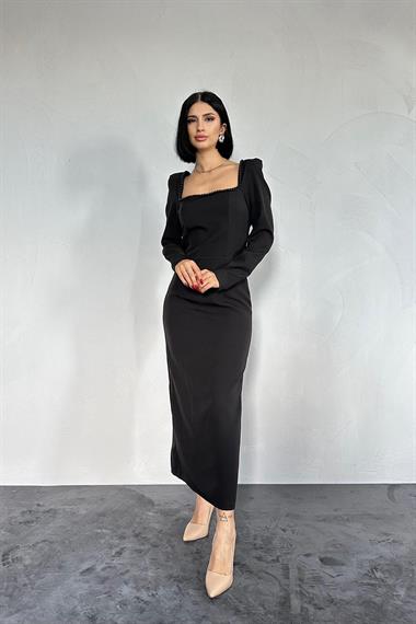 Toptan Siyah İnci Vatkalı Elbise