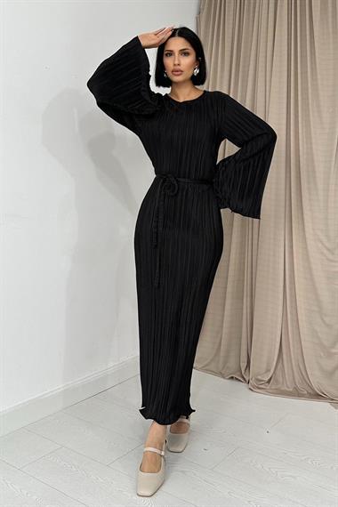 Toptan Siyah İspanyol Kol Piliseli Elbise