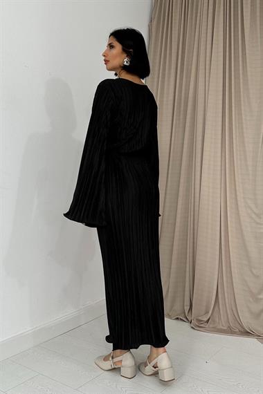 Toptan Siyah İspanyol Kol Piliseli Elbise