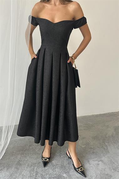 Toptan Siyah Jakarlı Elbise