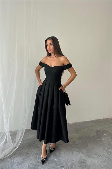 Toptan Siyah Jakarlı Elbise